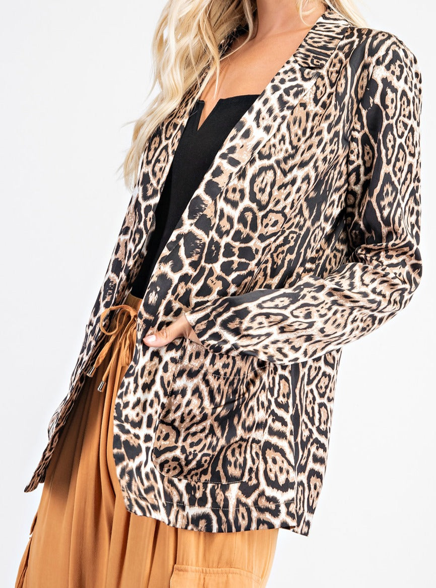 Leopard Open Front Blazer