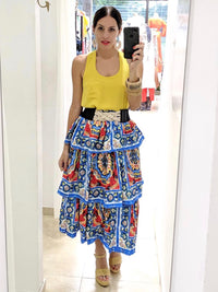 Blue Multi Print Tiered Dress