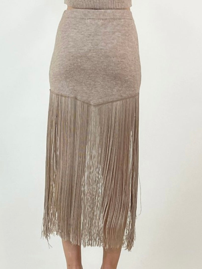 Grey Tan Fringe Skirt Flared Skirt Tan Skirt Forever 21 Leather