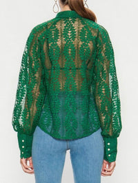 Green Organza Long Sleeve Blouse