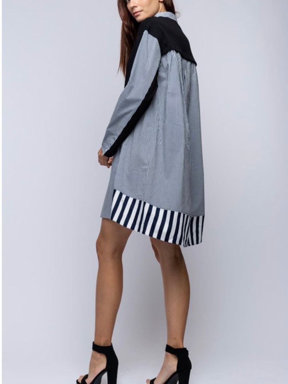 Stripe Block Shirt Dress