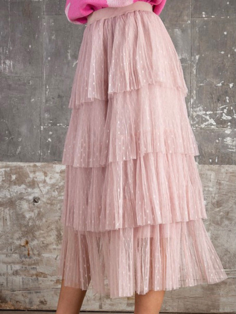 Mauve Layered Tulle Midi kirt - Main Image