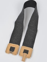 Embossed Square Buckle Raffia Elastic Belt