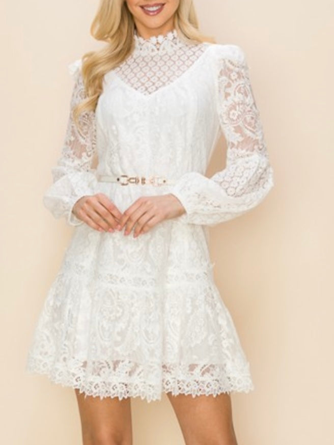 Delicate White Lace Long Sleeve Dress