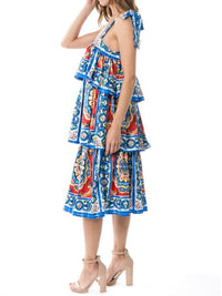 Blue Multi Print Tiered Dress