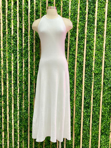 White Lace Trim Cutout Midi Dress