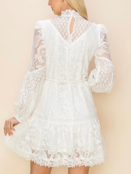 Delicate White Lace Long Sleeve Dress