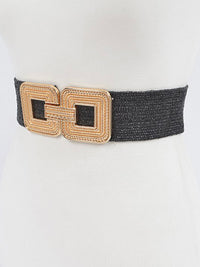 Embossed Square Buckle Raffia Elastic Belt