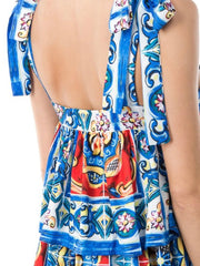Blue Multi Print Tiered Dress