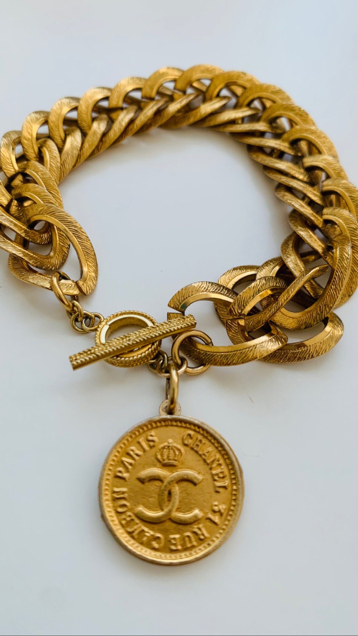 Gold Rue Cambon Paris CC Repurposed Vintage Toggle Bracelet