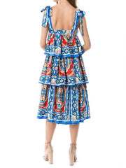 Blue Multi Print Tiered Dress