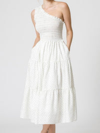 Ditsy Floral Smocked One Shoulder Dress