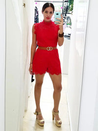 Red Lace Romper