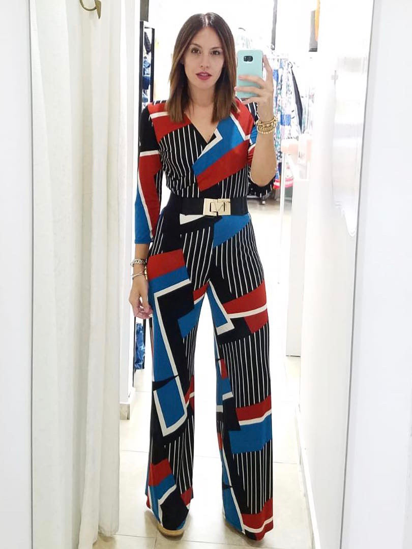 Black Print Wrap Jumpsuit