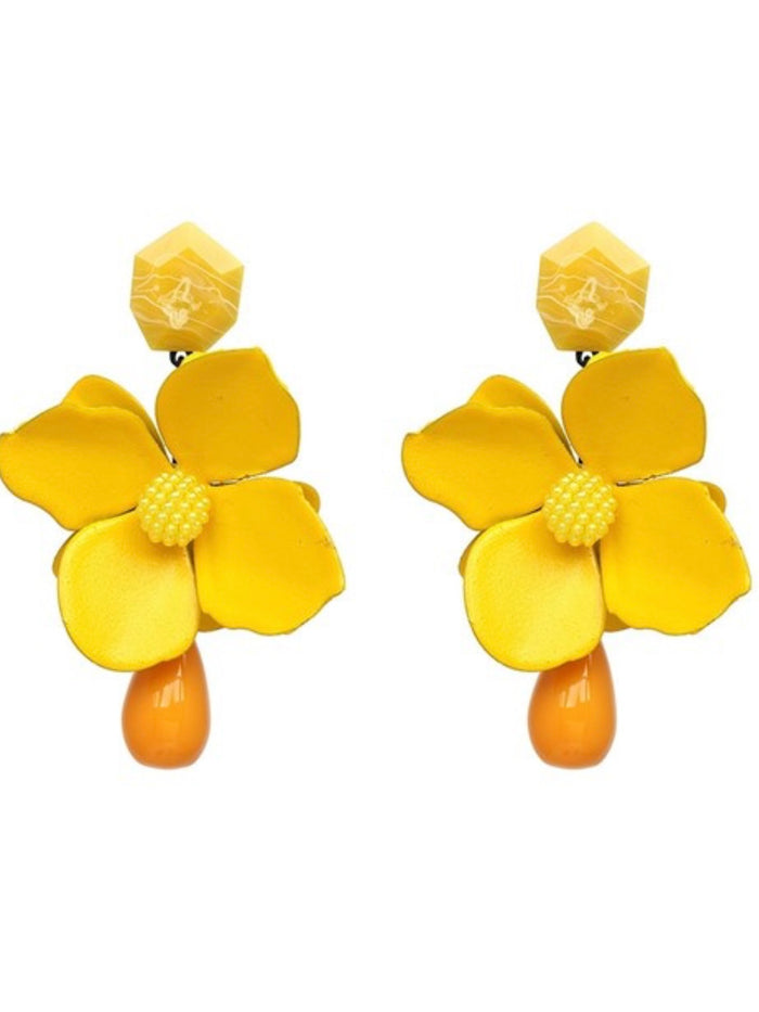 Flower Tassel Drop Statement Earrings