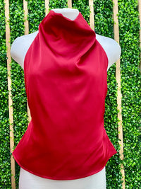 Back Bow Detail Satin colCowl Neck Top