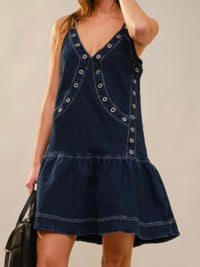 Dark Denim Grommet Detail Dropwaist Short Dress