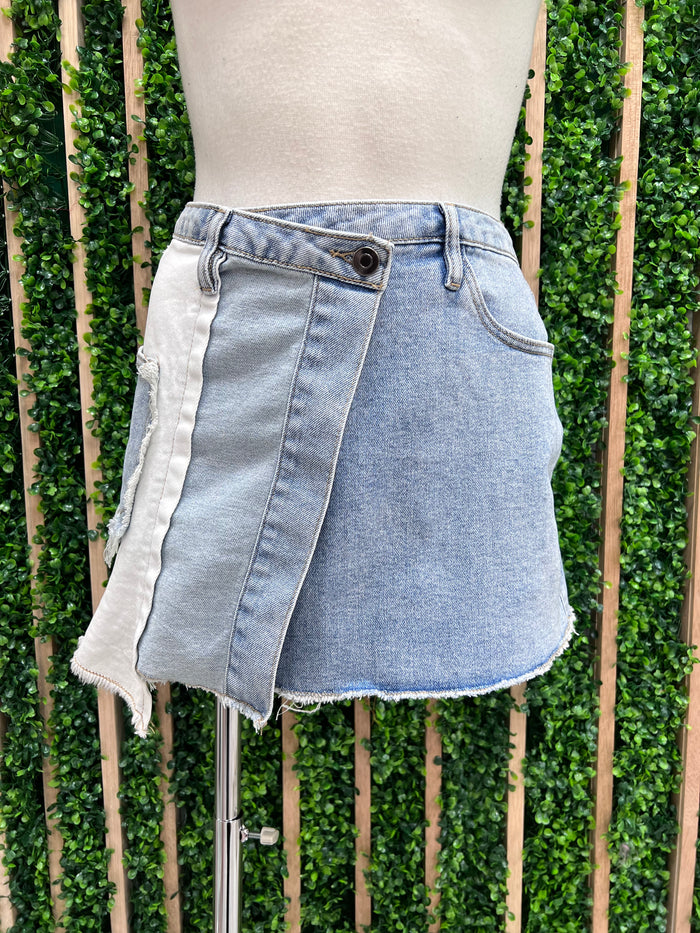 Frayed Detail Inside Out Denim Mini Skirt