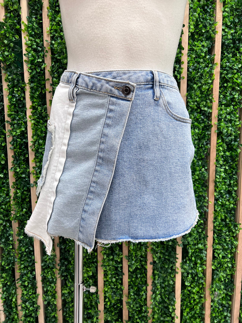Frayed Detail Inside Out Denim Mini Skirt