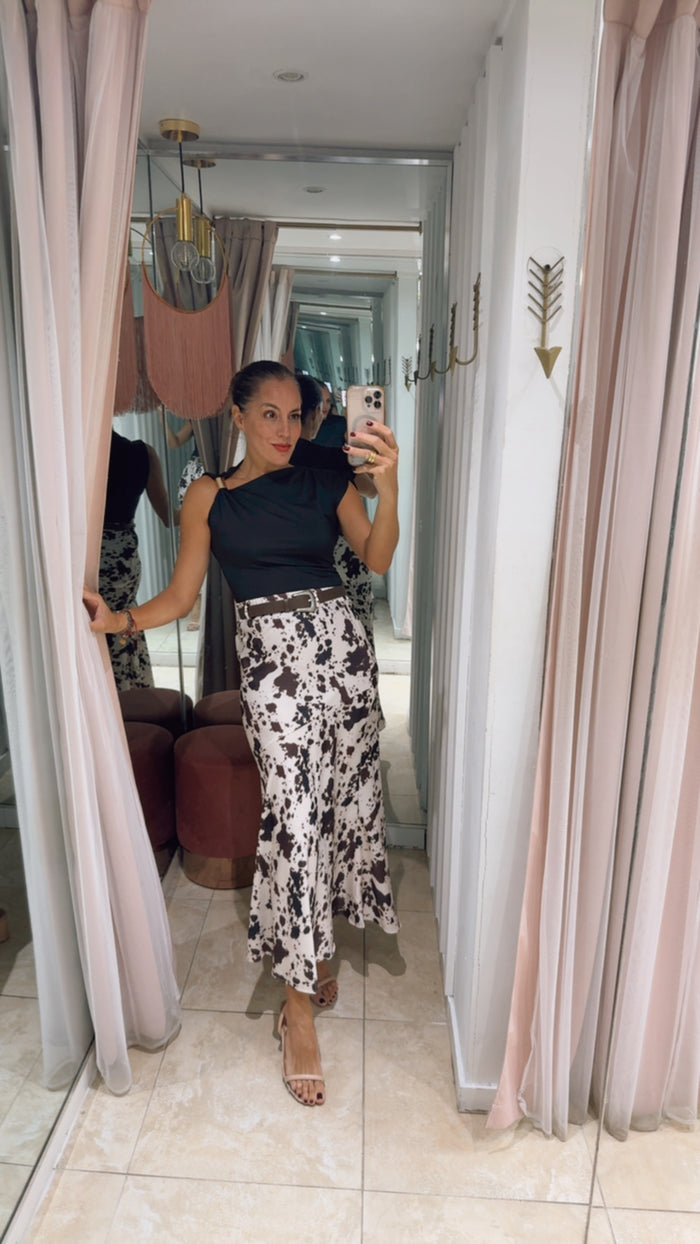 Cow Print Maxi Skirt