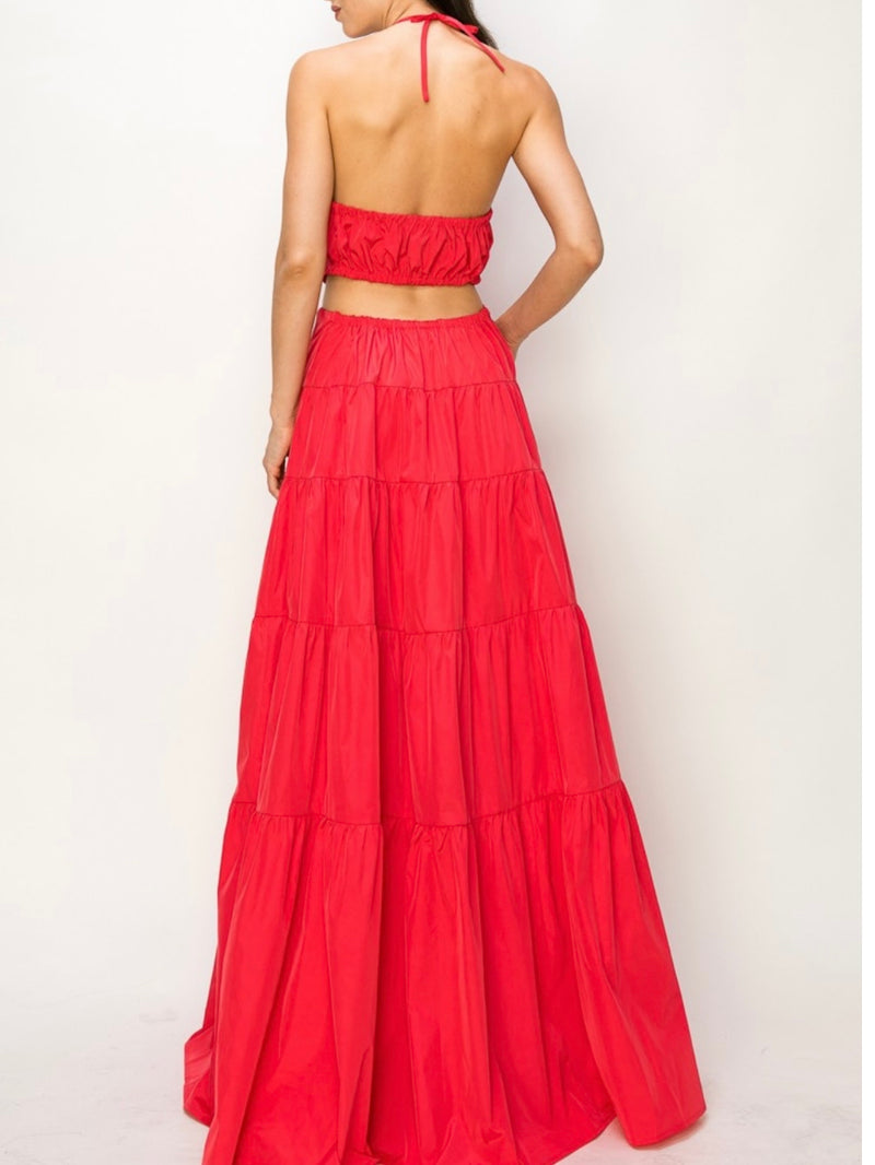 Beautiful Coral Red Cutout Maxi Dress