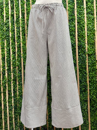 Ivory Navy Striped Wide-Leg Pants