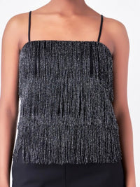 Black Metallic Fringe Strappy Top