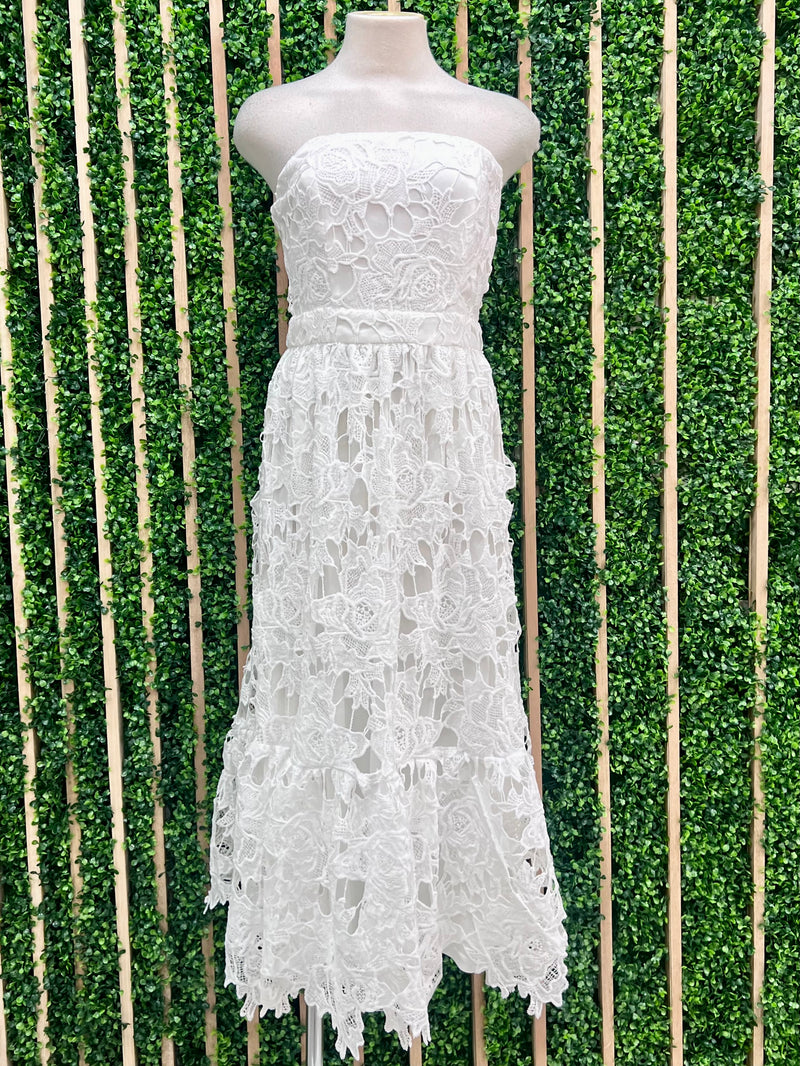 Fairy White Strapless Lace Midi Dress Ah L La Lifestyle Boutique Fairy White Strapless Lace Midi Dress Ah L La Lifestyle Boutique