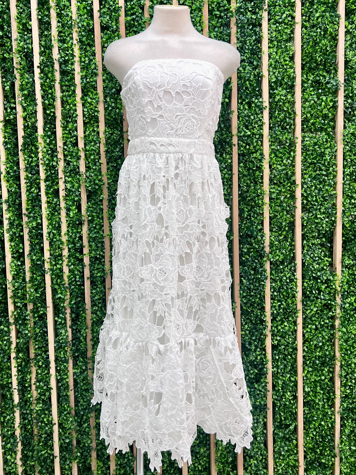 Fairy White Strapless Lace Midi Dress