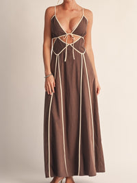 Chocolate Contrast Trim Cutout Maxi Dress