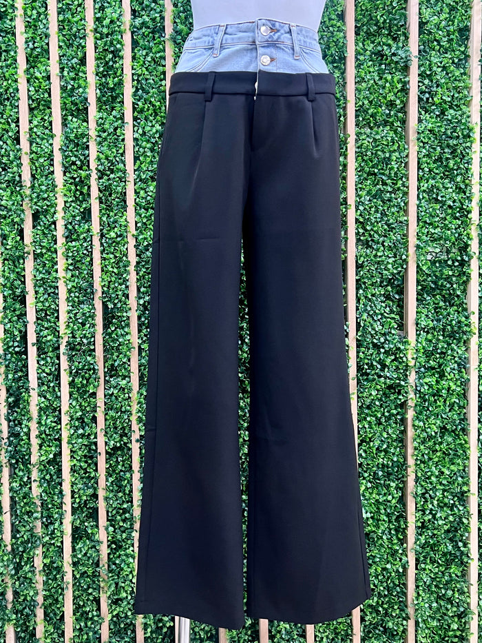 Denim Trim Wide Leg Pant