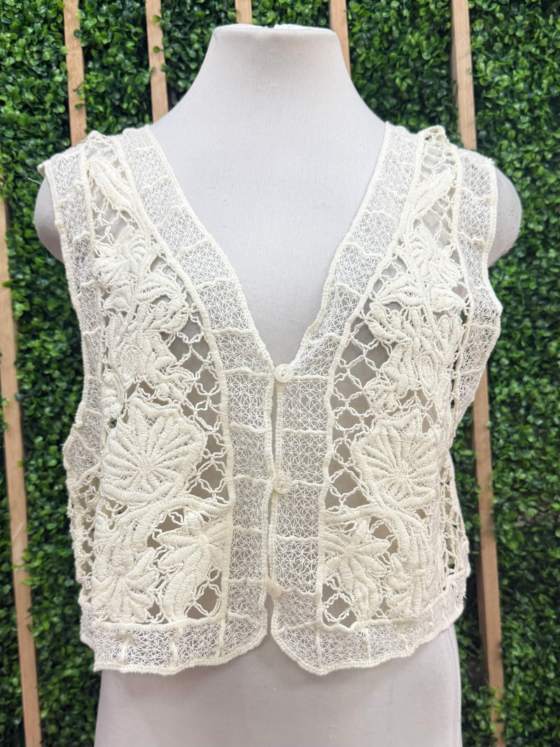 Cream crochet Lace Crop Vest