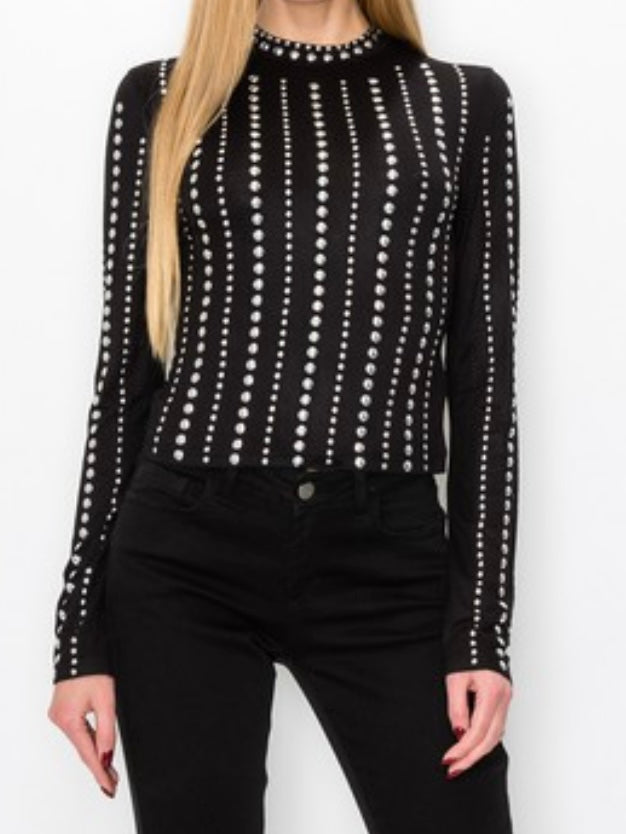 Black Studded Turtle Neck Top