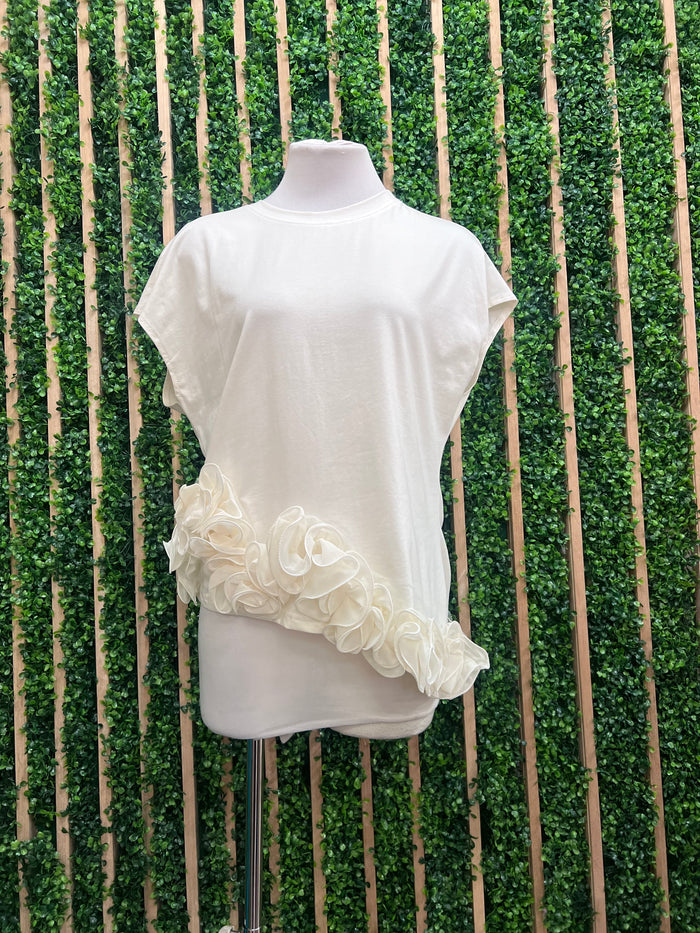 3D Floral Appliqué Trim Crop Shirt