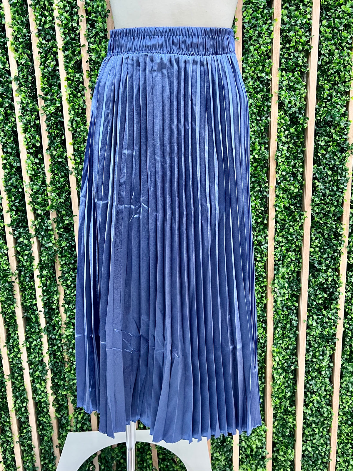 Satin Pleated Midi Skirt