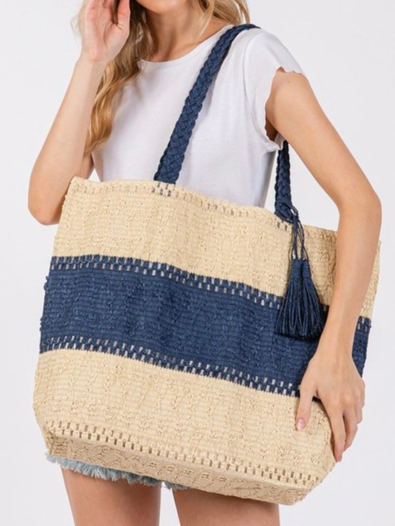 Two Tone Woven Straw BAg