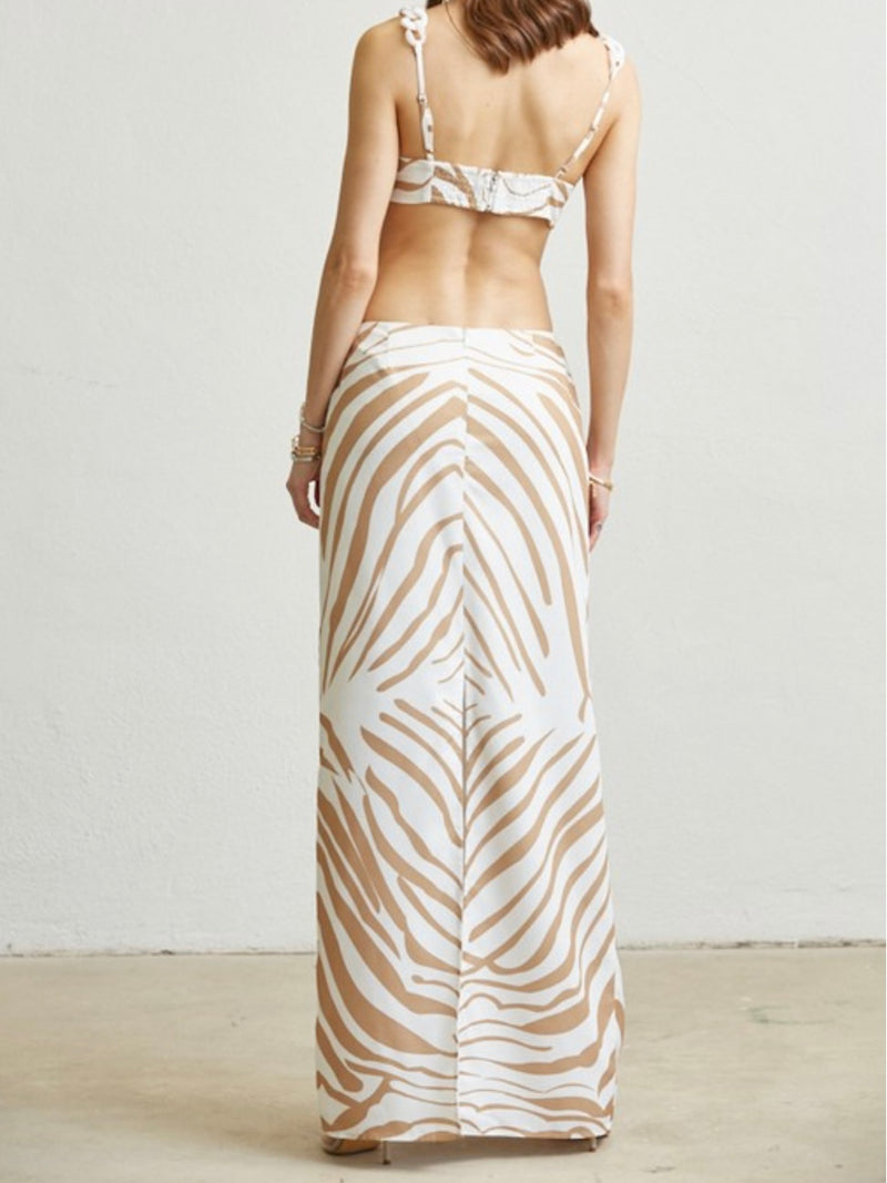 Zebra Print Chain Detail Cutout Maxi Dress