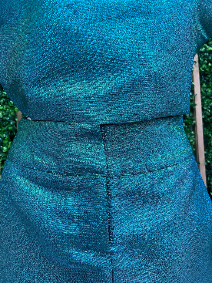 Metallic Teal Mini Skirt