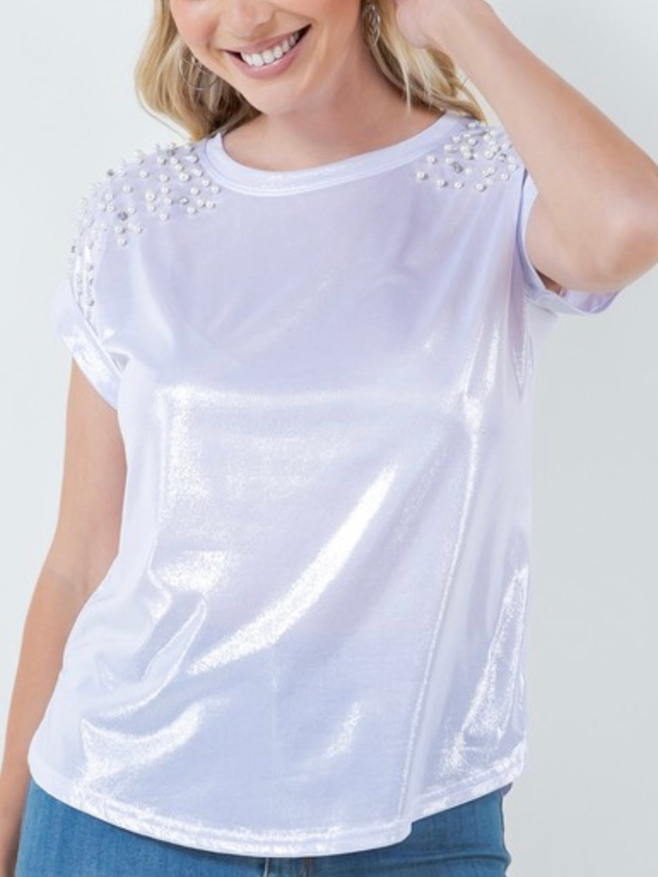 Shiny Studded Open Sleeve Shirt