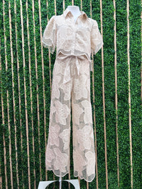 Beautiful Natural Cutout Floral wide Leg Pant