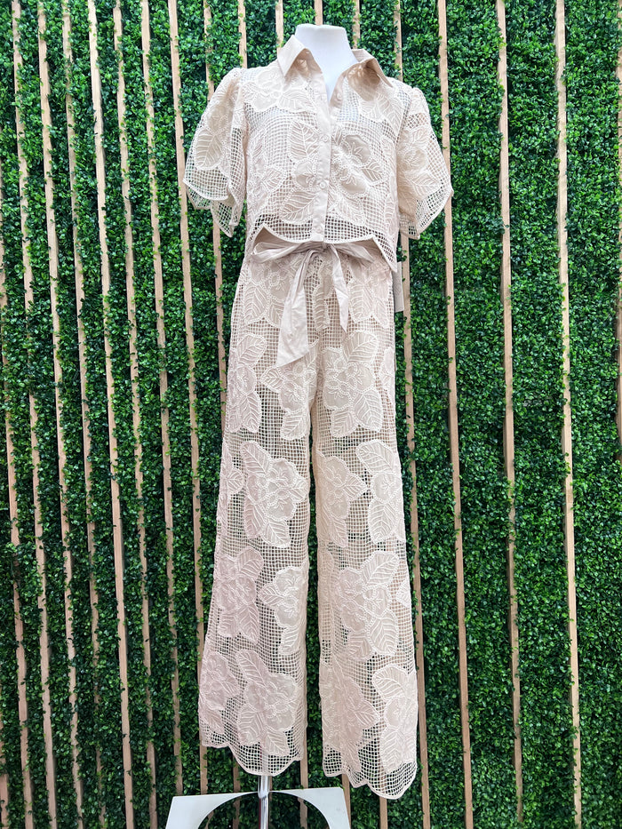 Beautiful Natural Cutout Floral wide Leg Pant