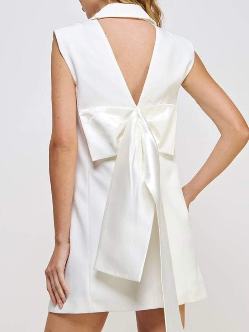 Dressy Off White Back Bow Vest Dress