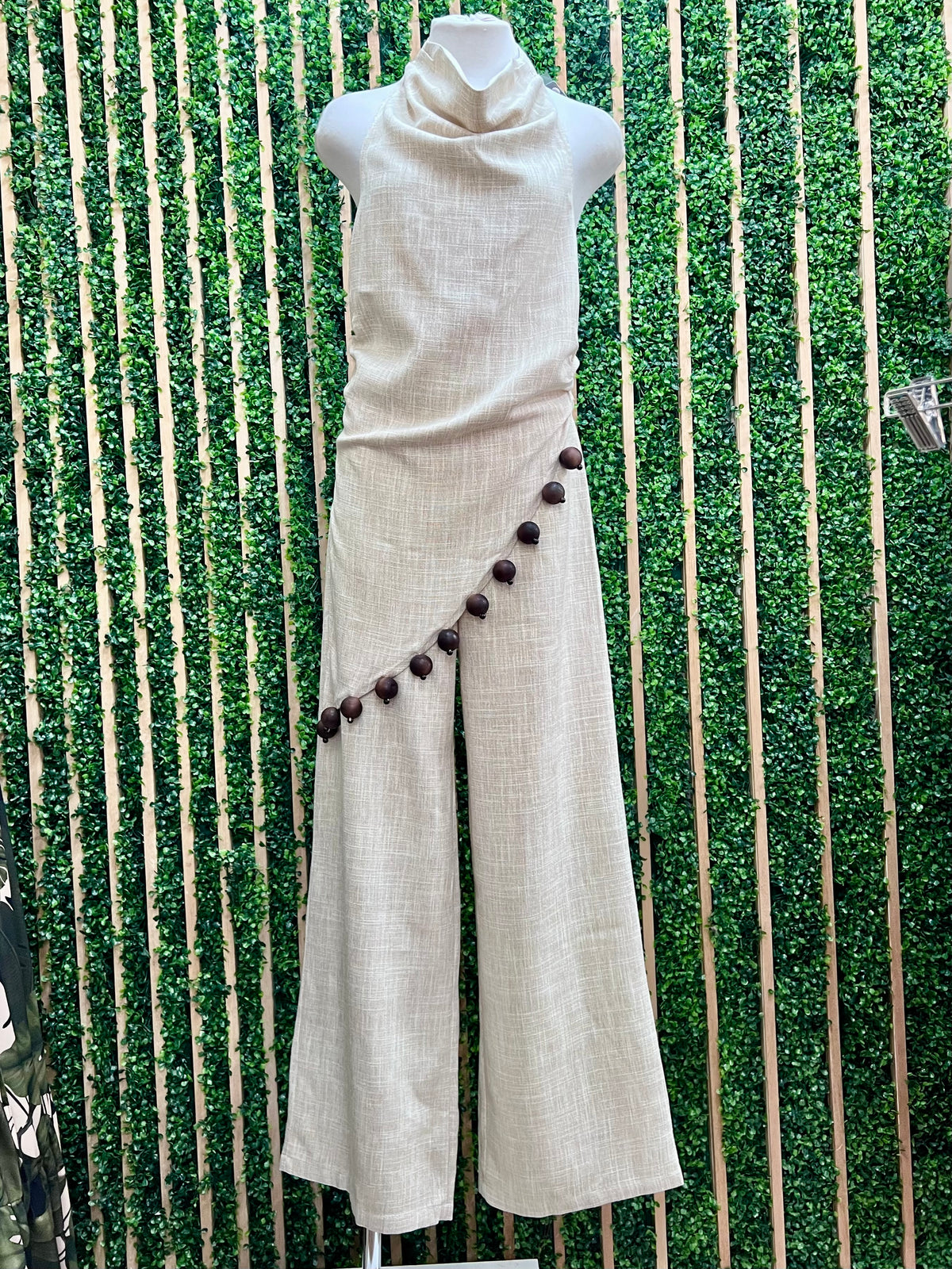 Mocha Pom-Pom Draped Halter Top