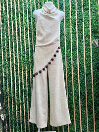 Mocha Pom-Pom Draped Halter Top