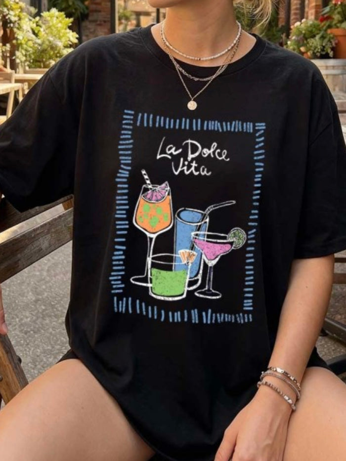 Black La Dolce Vita Cocktail Graphic Tee