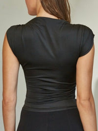 Asymmetrical Shoulder Ruched Top With Gold Trim Top