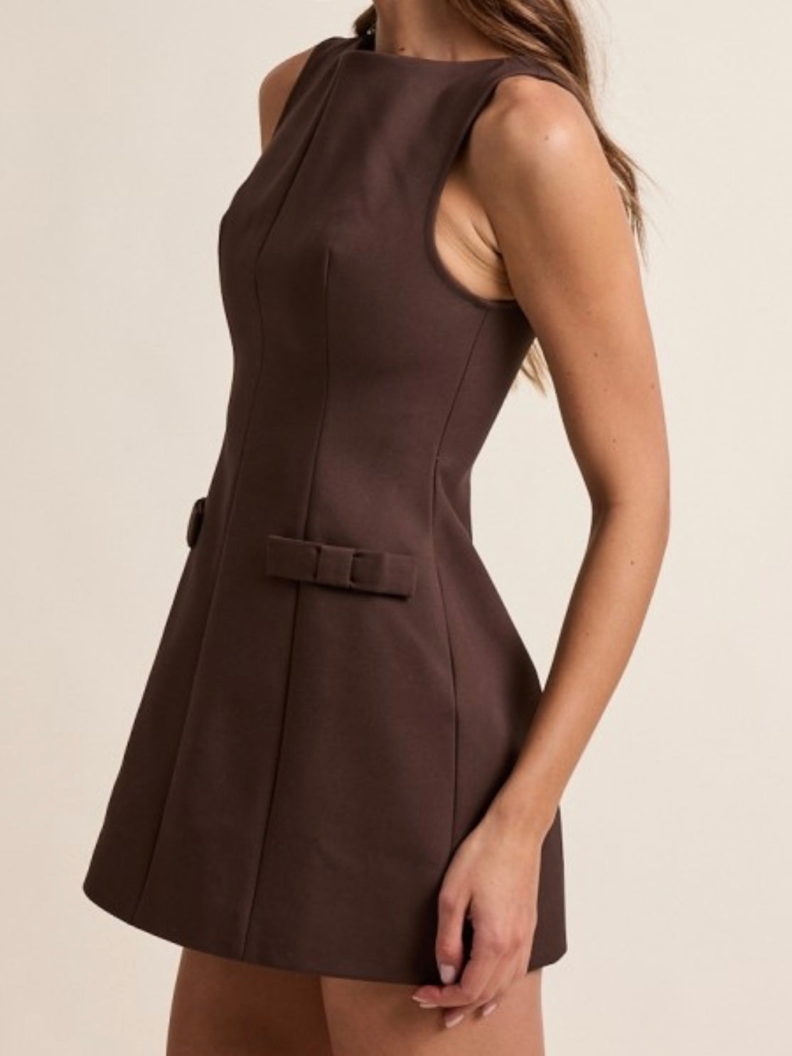 Beautiful Chocolate High Neck Pocket Detail Fitted Skort Dress