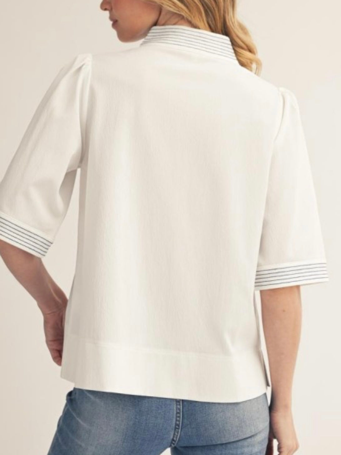White Navy Coastal Riviera Embroidered Blouse