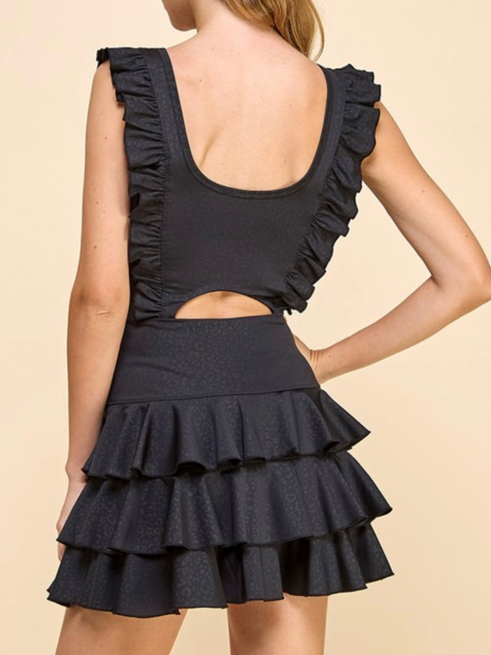 Black Front Cutout Ruffled Athletic Short Dress