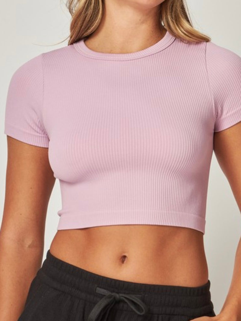 RIbbed Short Sleeve Crop Basic Top